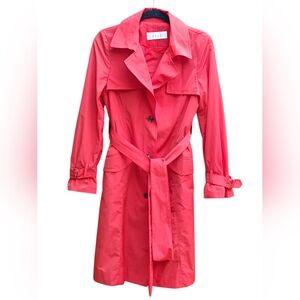 Elle Women's Vibrant Scarlet Red Classic Long Rain Trench Coat-Size Medium EUC